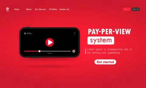 Pay Per View system illustration. Smartphone with video player on display. Ve Stock Illustration