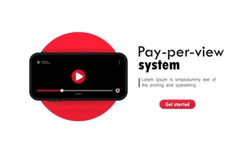 Pay Per View system illustration. Smartphone with video player on display. Ve Stock Illustration