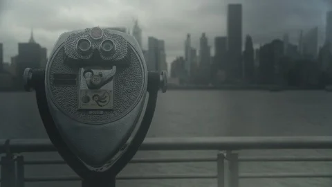 Pay Viewer Looking Towards Manhattan Stock Footage 127137273