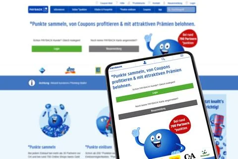 Payback loyalty program bonus system app on a mobile phone and website Foto stock