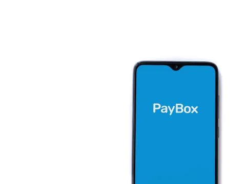 PayBox app launch screen with logo on the display of a black mobile smartphon Stock Photos