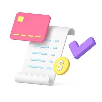 Paycheck banking payment paper document with credit card and coin money rea.. Stock Illustration