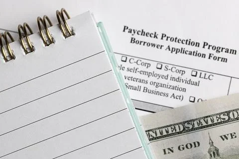 Paycheck protection program. borrower application form.limited depth of field Stock Photos