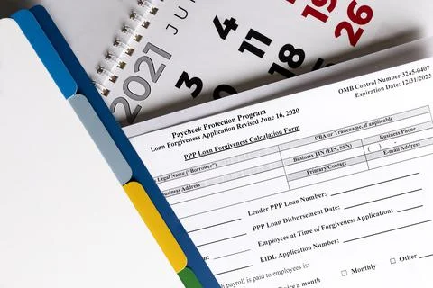 Paycheck protection program. ppp loan forgiveness application form Stock-Fotos