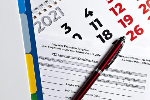 Paycheck protection program. ppp loan forgiveness application form Stock Photos