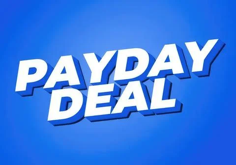 Payday deal text with bold 3d effect on blue background Ilustración de archivo