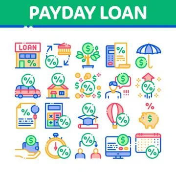 Payday Loan Collection Elements Icons Set Vector Illustrazione stock