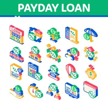Payday Loan Isometric Elements Icons Set Vector Illustrazione stock