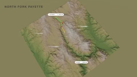 Payette river north fork 3d terrain route map seamless loop Stockbeeldmateriaal 341939806