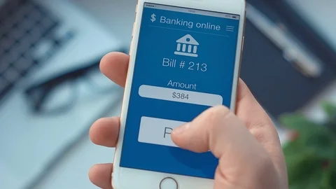 Paying bill on app on bankingthe smartphone Stock Footage 72361385