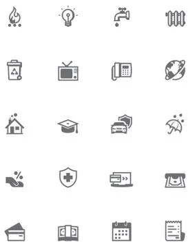Paying bills icon set Stock Illustration