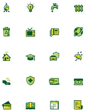 Paying bills icon set Stock Illustration