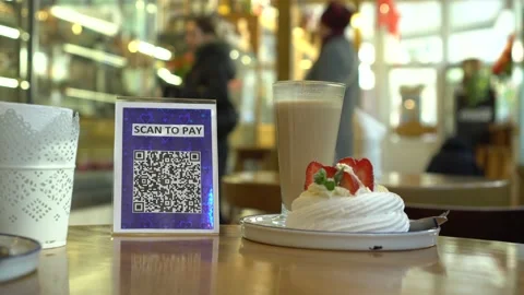Paying with QR Code. Touch-Free QR Code Commerce Stock Footage 139080567