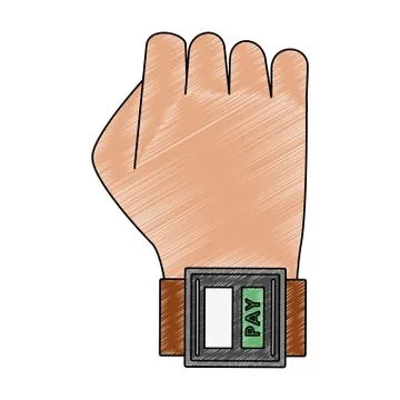 Paying from smartwatch cartoon scribble Stock Illustration
