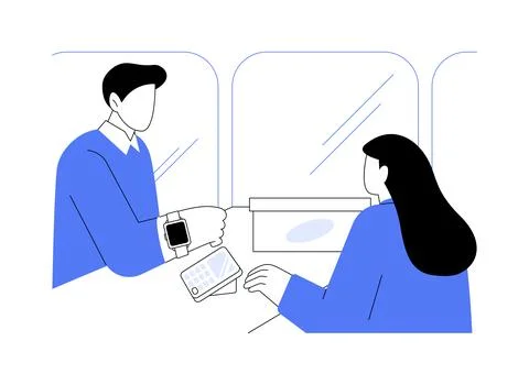 Paying with smartwatch isolated cartoon vector illustrations. Ilustración de archivo