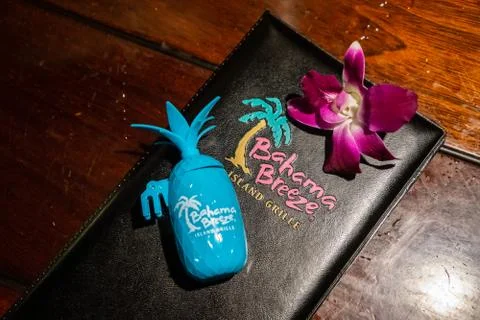 Paying the tab or check at tropical American chain restaurant Bahama Breeze. Stock Photos