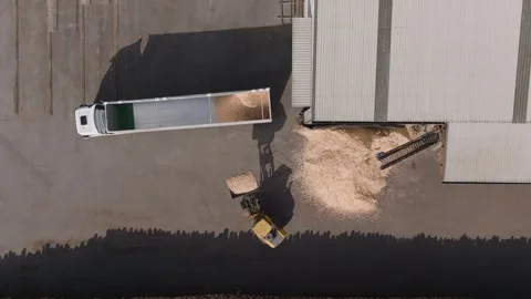 Payloader Loading Sawdust Into Trailer Truck At Sawmill Industry Stock Footage 267688681
