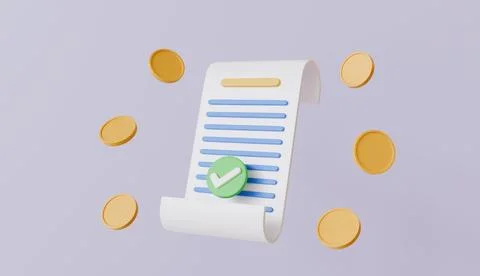 Payment approved, paper bill with floating stack of gold coins, cash back Illustrazione stock