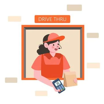 Payment from Car, Drive Thru System. Takeaway Food Service with payment system Stock Illustration