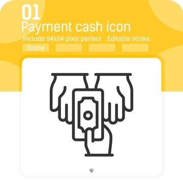 Payment cash hand vector icon with line style isolated on white background 스톡 일러스트