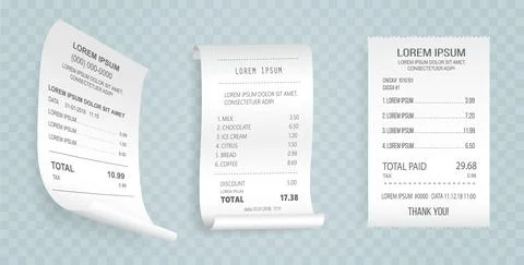 Payment check isometric set. Buying financial invoice bill purchasing calculate Stock Illustration