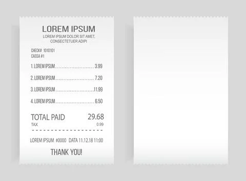 Payment check paper document. Buying financial invoice bill purchasing calculate Stockillustratie