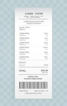 Payment check paper document. Buying financial invoice bill purchasing calculate イラスト素材