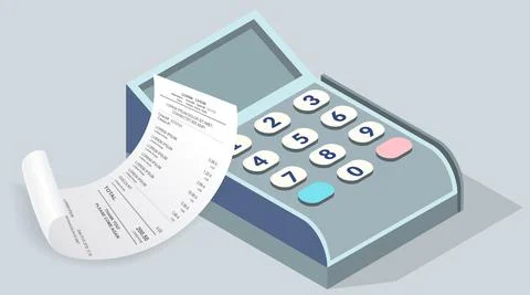 Payment check paper document near the cash register. Buying financial invoice Stock Illustration
