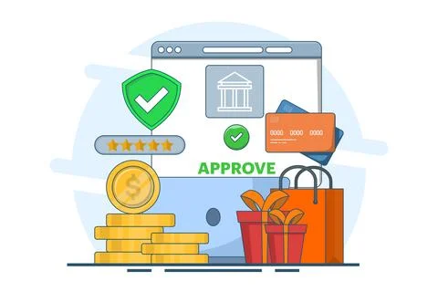 Payment concept approved, payment made. Explore payment successfully and safely. Stock Illustration