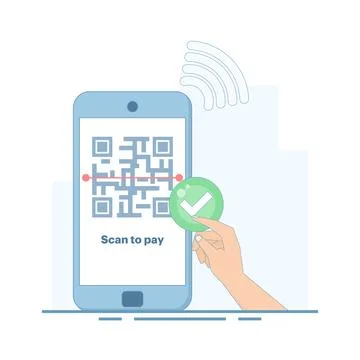 Payment concept using QR. Secure transaction. Illustrazione stock