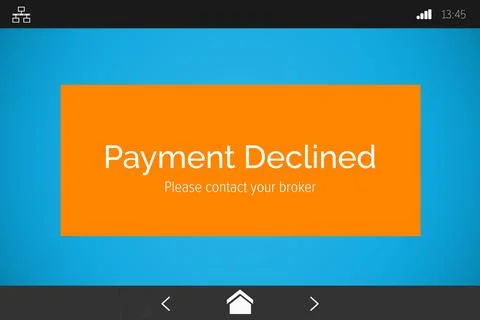 Payment declined text on blue mobile phone display Stock Illustration