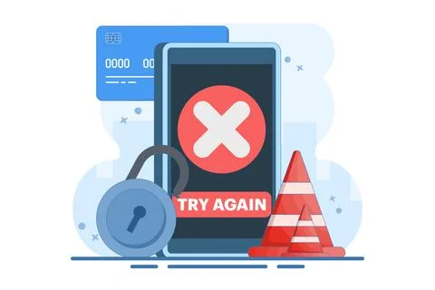 Payment Error Concept. Cashless NFC payment failed. Online transaction canceled. Stock Illustration