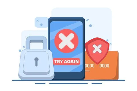 Payment Error Concept. Cashless NFC payment failed. Online transaction canceled. Stock Illustration