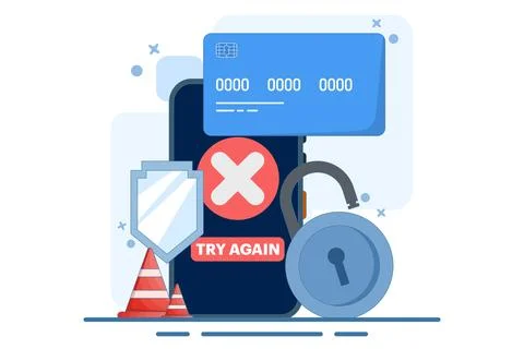 Payment Error Concept. Cashless NFC payment failed. Online transaction canceled. Stock Illustration