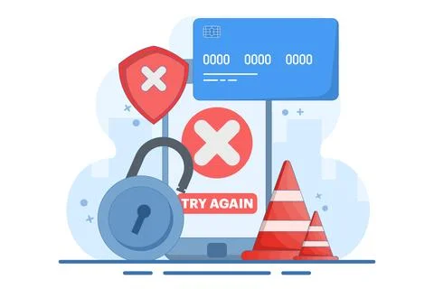 Payment Error Concept. Cashless NFC payment failed. Online transaction canceled. Stock Illustration