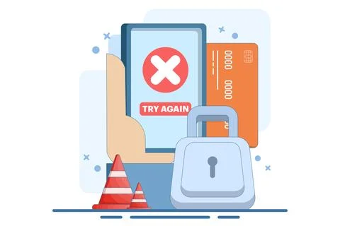 Payment Error Concept. Cashless NFC payment failed. Online transaction canceled. Stock Illustration