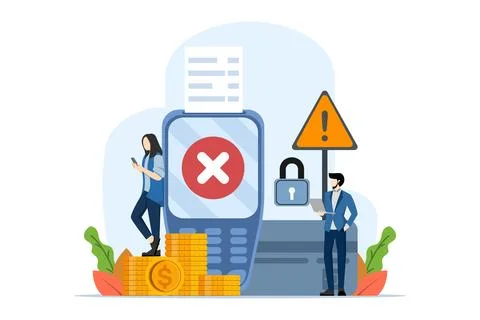 Payment error concept. Non-cash NFC payment transaction cancelled. Stock Illustration