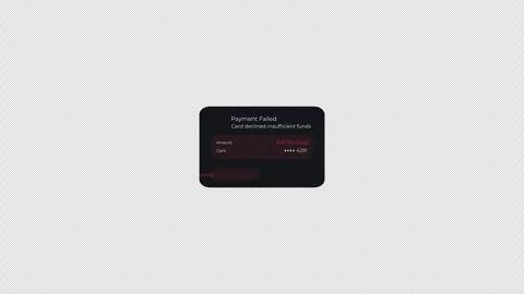 Payment Failed Confirmation Widget: Dark Mode SaaS UI Interface Animation 스톡 동영상 332001086