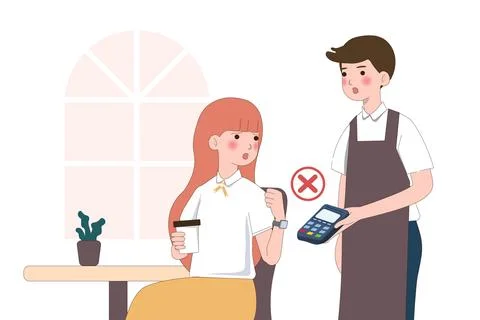 Payment failed. Customer use mobile cashless payment system or scan qr code Illustrazione stock