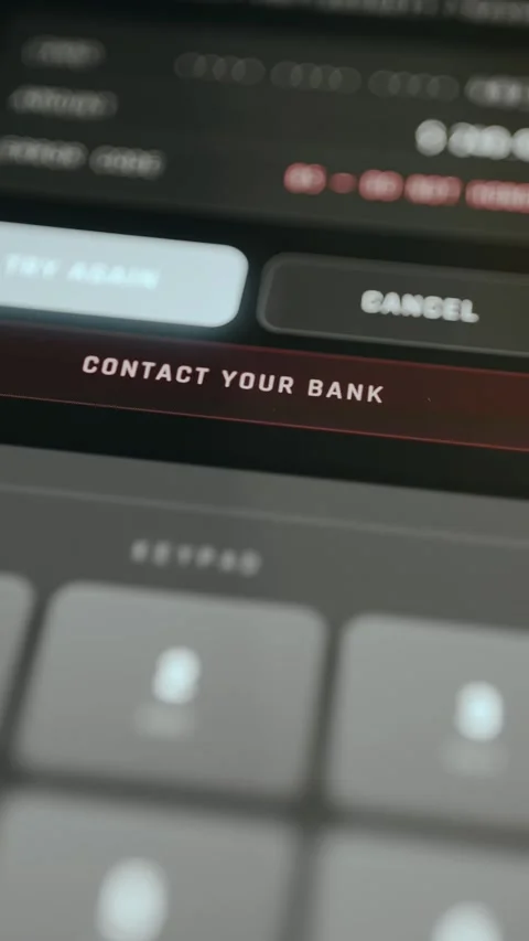 Payment failure screen with Contact Your Bank option selected Stock Footage 333387040