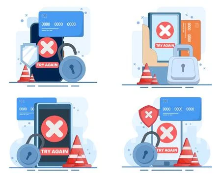 Payment failure set featuring NFC transactions, declined cashless payments. Stock Illustration