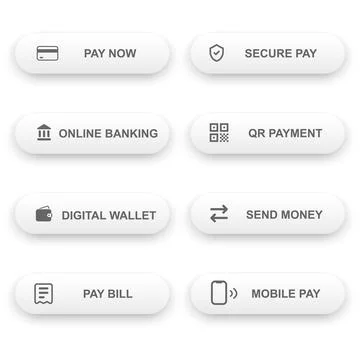 Payment flat button set with pay now, secure pay, online banking, QR paymen.. Stock Illustration