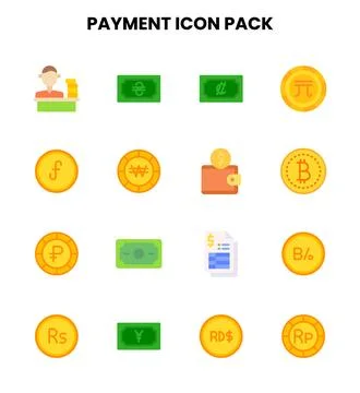 Payment Flat Set Icons Pack Stock Illustration