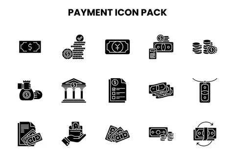 Payment Glyph Bundle Icons Pack Stock Illustration
