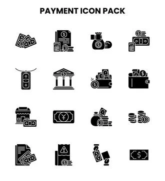 Payment Glyph Set Icons Pack Stock Illustration