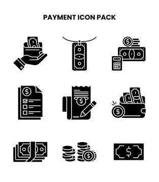 Payment Glyph Set Icons Pack Stock Illustration