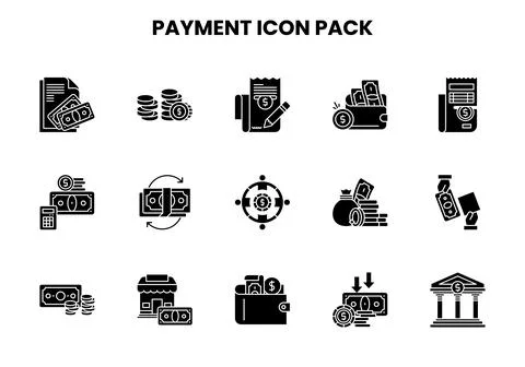 Payment Glyph Set Icons Pack Stock Illustration