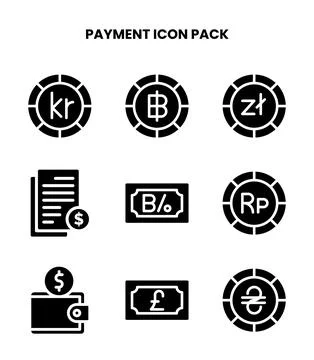 Payment Glyph Vector Icons Pack Stock Illustration