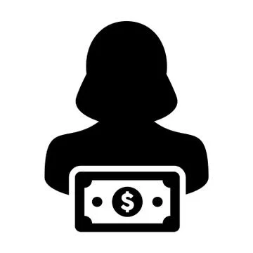 Payment icon vector female user person profile avatar with dollar sign currency Stock Illustration