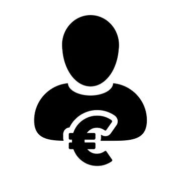 Payment icon vector male user person profile avatar with Euro sign currency Stock Illustration